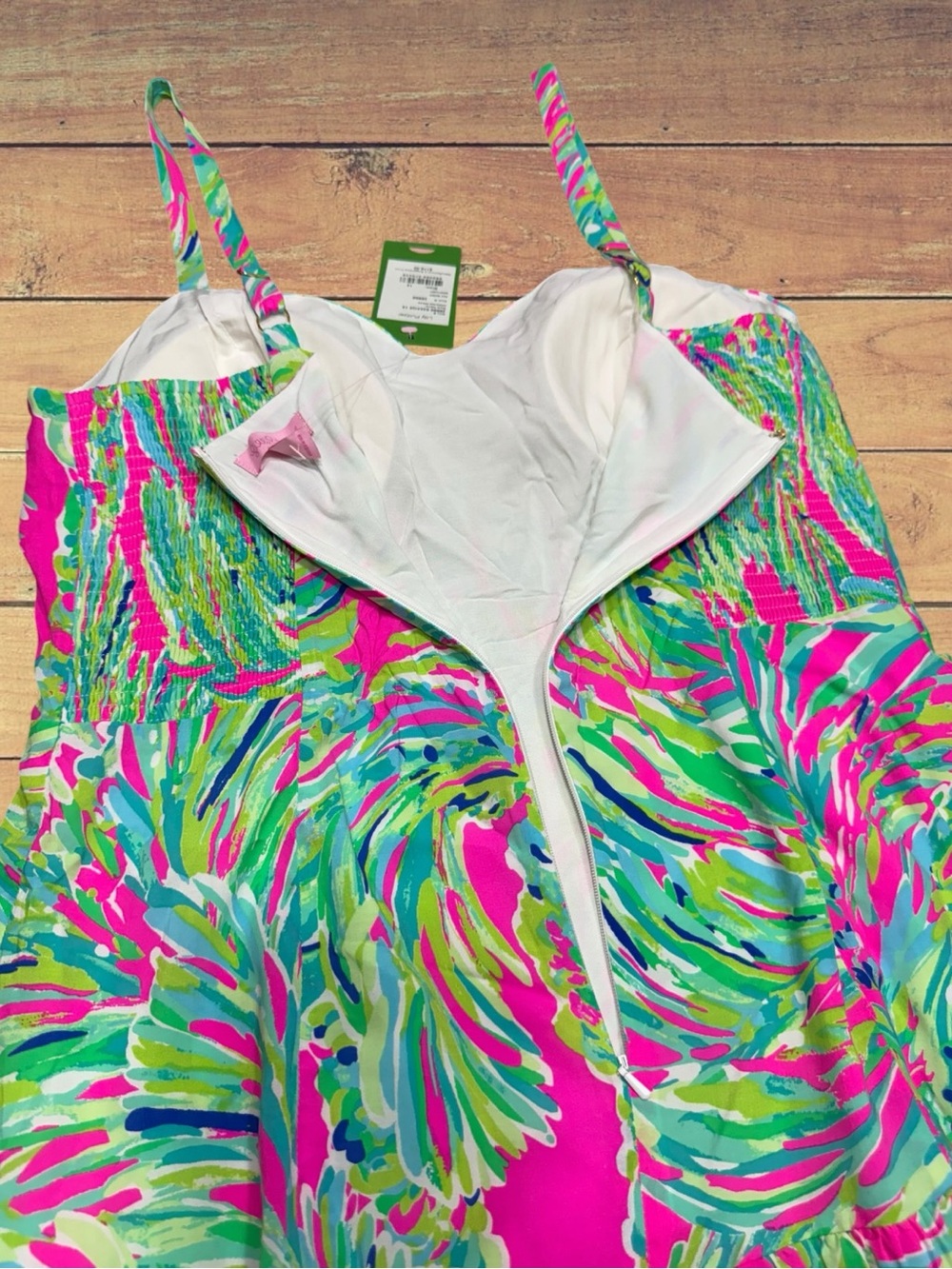Lilly Pulitzer Morgana Shady Lady Tiered Ruffle Pink & Green Dress Size 14 NWT - Picture 8 of 16